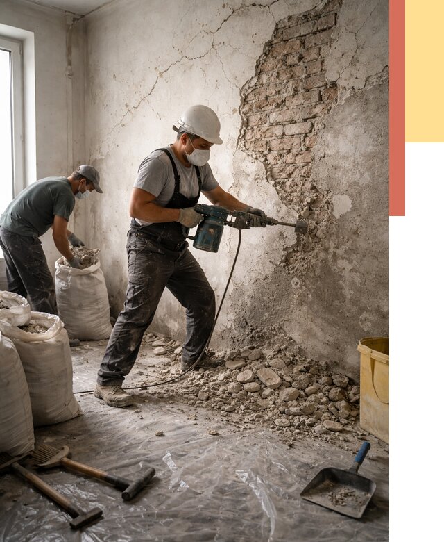 Демонтаж штукатурки со стен в Новошахтинске от 7500 руб/м² — быстро и недорого | ОТДЕЛОЧНИК-Нвш