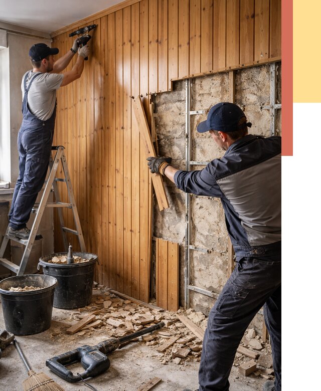 Демонтаж вагонки со стен в Новошахтинске от 1510 руб. — снятие, удаление, срочно | ОТДЕЛОЧНИК-Нвш