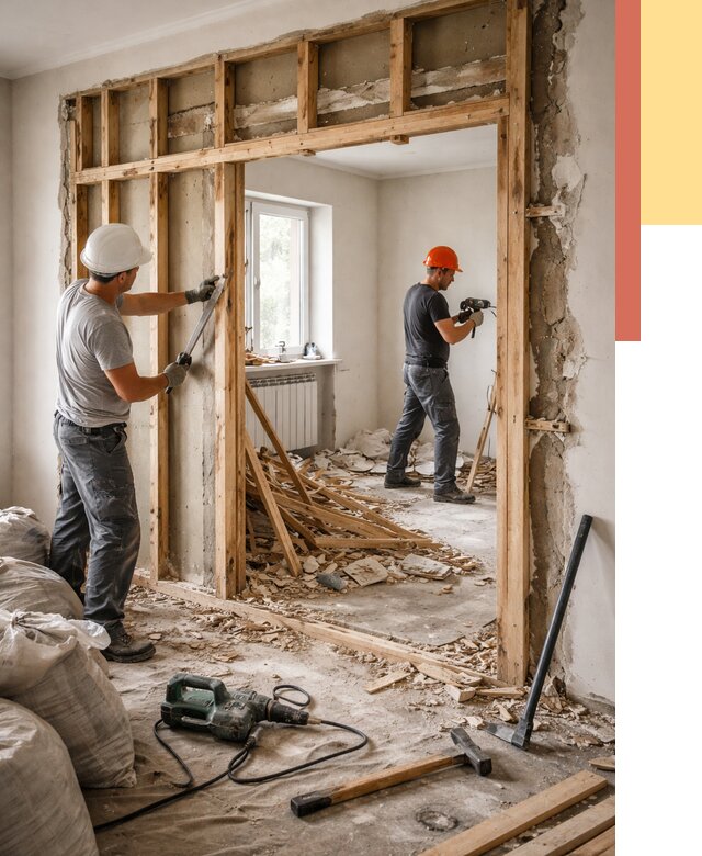 Демонтаж деревянных перегородок в Новошахтинске от 3333 руб. — быстро и недорого | ОТДЕЛОЧНИК-Нвш