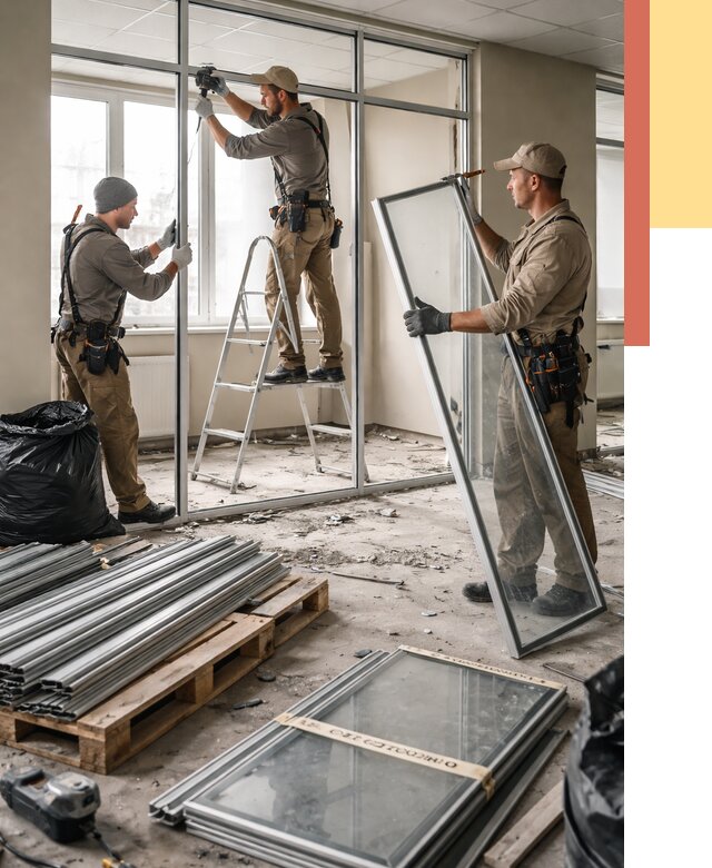 Демонтаж алюминиевых перегородок в Новошахтинске от 4375 руб. — быстро и недорого | ОТДЕЛОЧНИК-Нвш