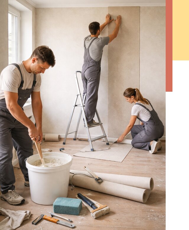 Оклейка стен обоями в Новошахтинске от 3646 руб/м2 — быстро и недорого | ОТДЕЛОЧНИК-Нвш