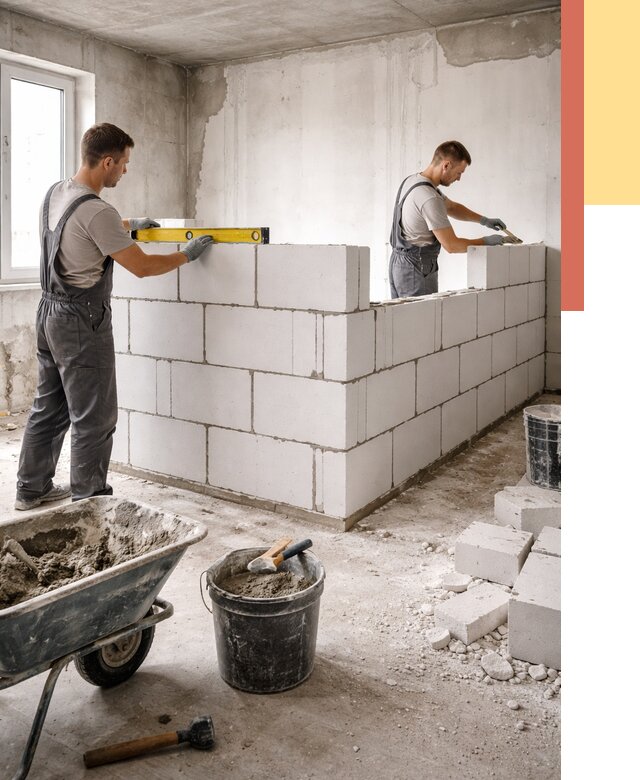 Кладка перегородок из ПГП в Новошахтинске от 2604 руб./м2 — монтаж и возведение под ключ | ОТДЕЛОЧНИК-Нвш