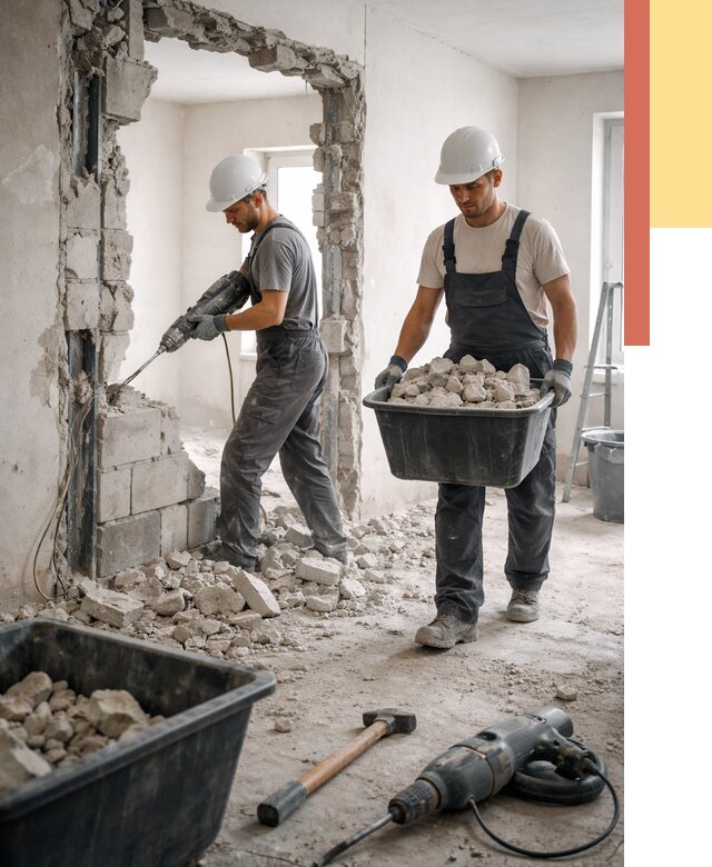 Демонтаж блоковых перегородок в Новошахтинске от 3906 руб. — быстро и недорого | ОТДЕЛОЧНИК-Нвш