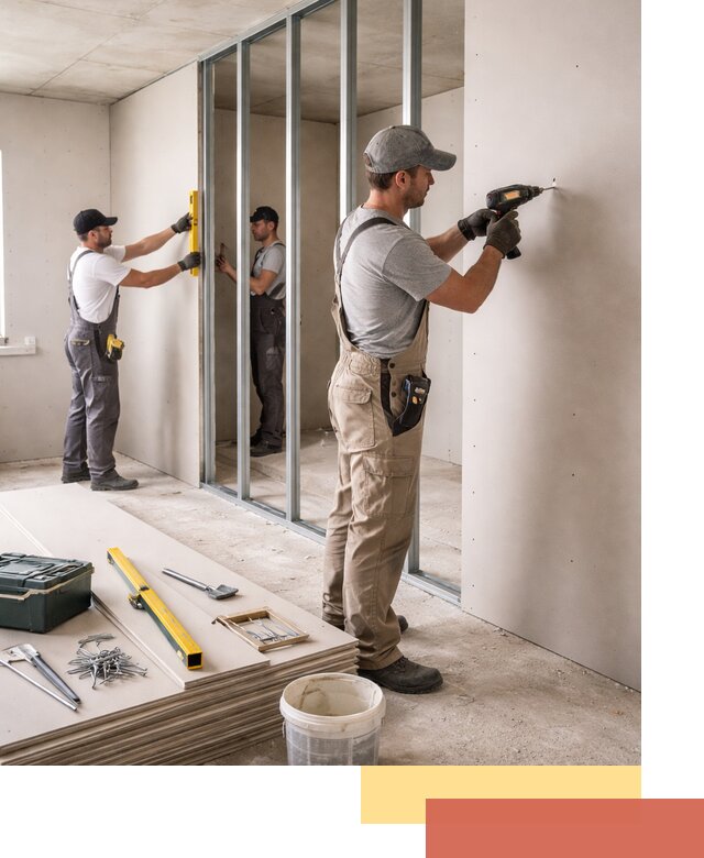 Однослойная перегородка из гипсокартона в Новошахтинске под ключ, монтаж и отделка