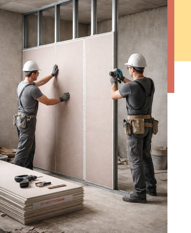 Перегородка из огнестойкого гипсокартона в Новошахтинске от 1927 руб. под ключ | ОТДЕЛОЧНИК-Нвш
