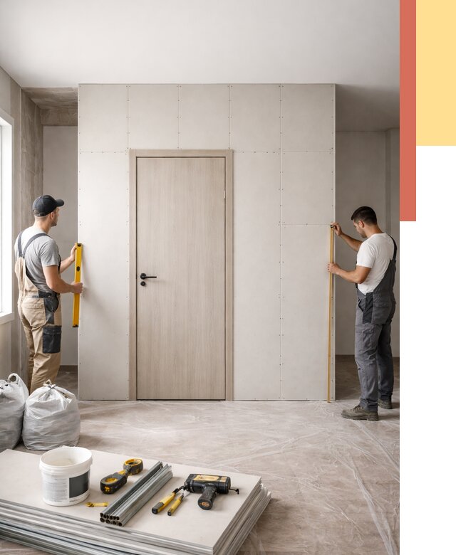 Перегородка из гипсокартона с дверью в Новошахтинске от 4687 руб. под ключ | ОТДЕЛОЧНИК-Нвш