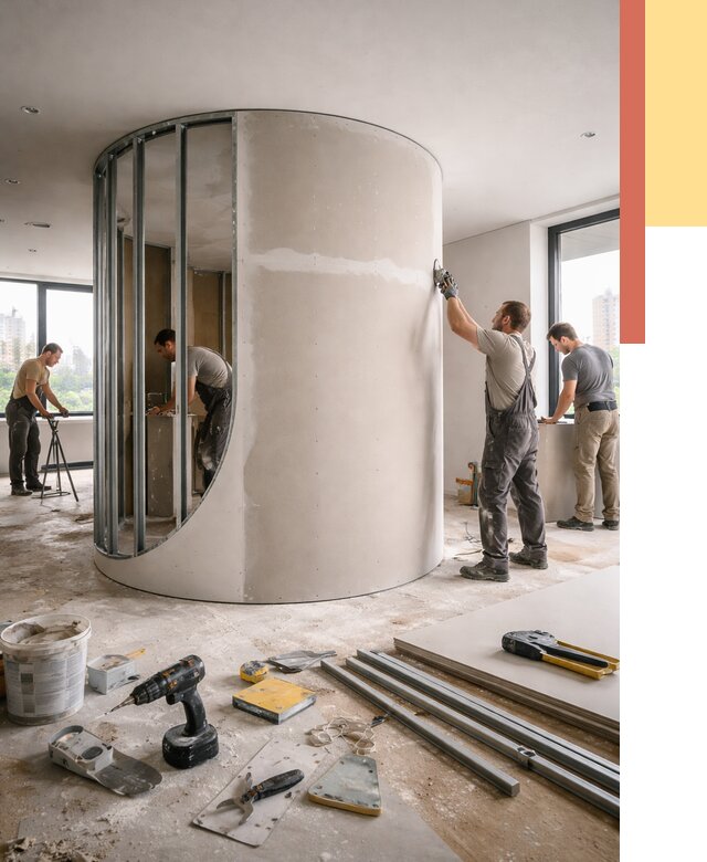 Радиусная перегородка из гипсокартона в Новошахтинске от 3021 руб. под ключ | ОТДЕЛОЧНИК-Нвш