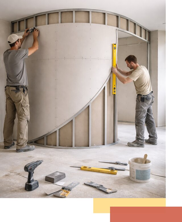 Радиусная перегородка из гипсокартона в Новошахтинске под ключ