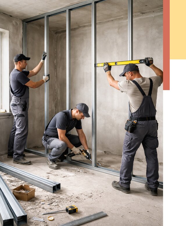 Монтаж каркаса перегородки из профиля в Новошахтинске от 781 руб. | ОТДЕЛОЧНИК-Нвш