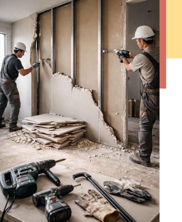 Демонтаж перегородки из гипсокартона в Новошахтинске от 1250 руб. быстро и недорого | ОТДЕЛОЧНИК-Нвш