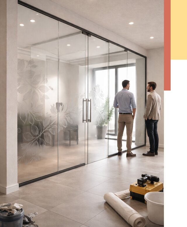 Стеклянные перегородки с рисунком в Новошахтинске от 13020 руб. монтаж и нанесение | ОТДЕЛОЧНИК-Нвш