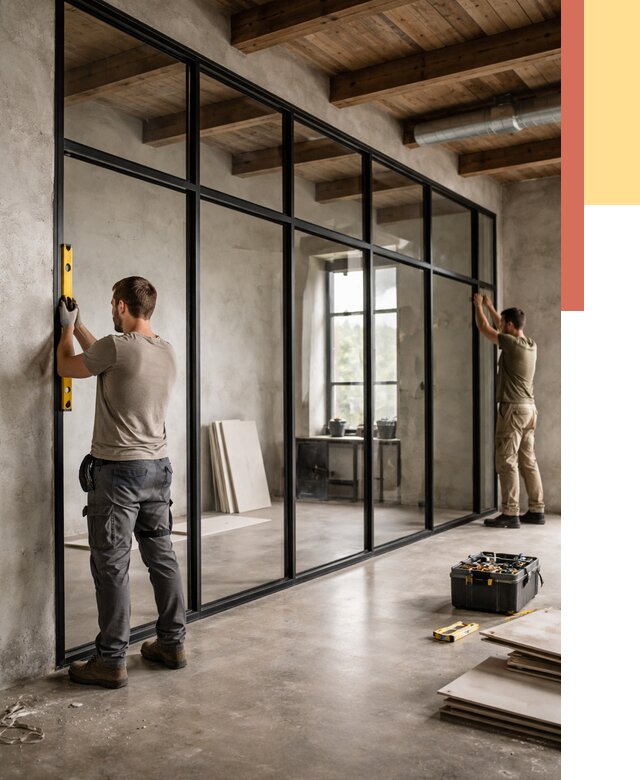 Стеклянные перегородки лофт в Новошахтинске от 10937 руб. под ключ | ОТДЕЛОЧНИК-Нвш