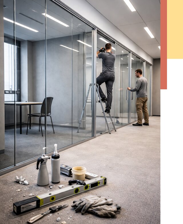 Стеклянные офисные перегородки в Новошахтинске от 8854 руб. — монтаж и установка | ОТДЕЛОЧНИК-Нвш