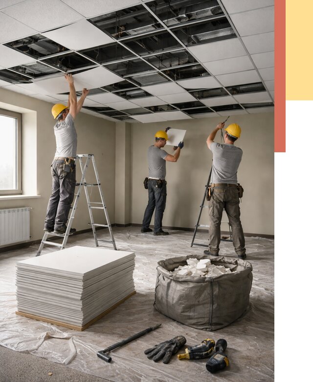 Демонтаж потолка Армстронг в Новошахтинске от 4687 руб. быстро и недорого | ОТДЕЛОЧНИК-Нвш