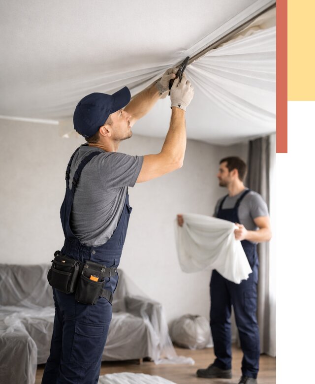 Демонтаж натяжного потолка в Новошахтинске от 4687 руб. — снятие и разбор под ключ | ОТДЕЛОЧНИК-Нвш