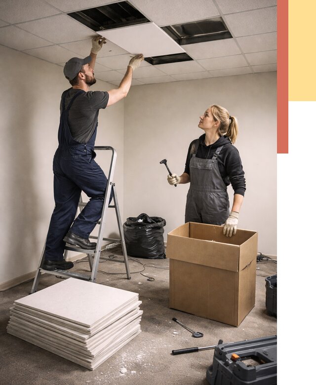 Демонтаж потолочной плитки в Новошахтинске от 4687 руб. быстро и недорого | ОТДЕЛОЧНИК-Нвш