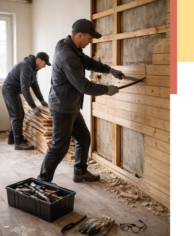 Демонтаж вагонки в Новошахтинске от 3958 руб/м2 — быстро и недорого | ОТДЕЛОЧНИК-Нвш