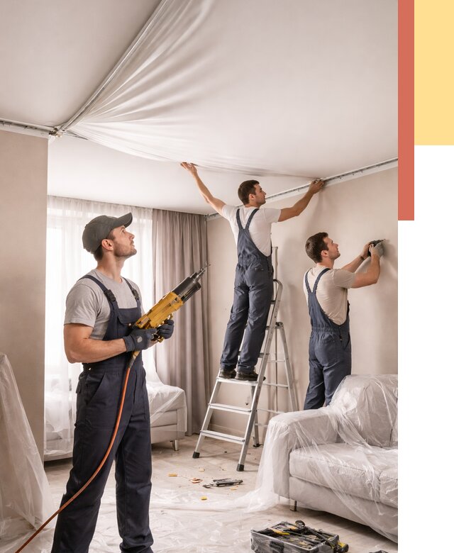 Установка натяжного потолка в Новошахтинске от 4687 руб. | Быстро и недорого — ОТДЕЛОЧНИК-Нвш