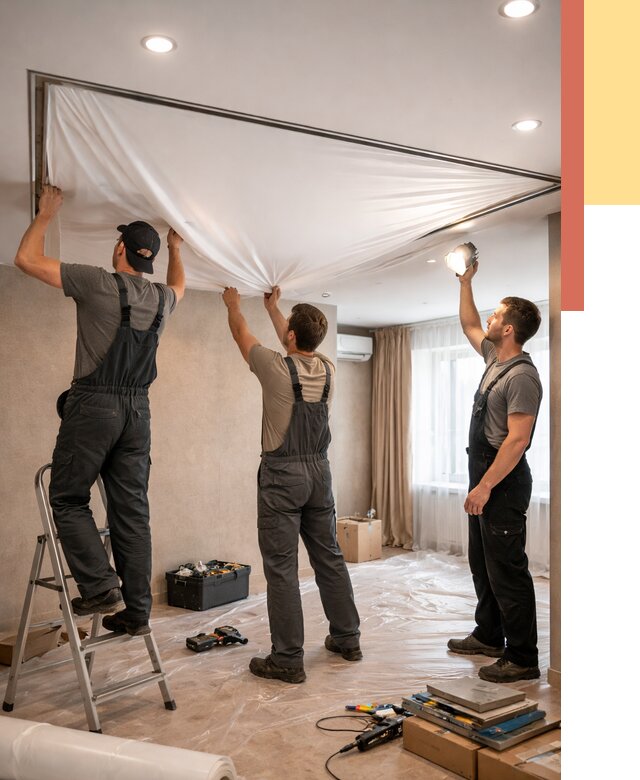 Монтаж ПВХ натяжного потолка в Новошахтинске от 3646 руб. под ключ | ОТДЕЛОЧНИК-Нвш