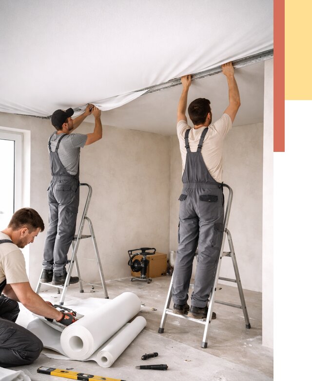 Монтаж тканевого натяжного потолка в Новошахтинске от 3646 руб. под ключ | ОТДЕЛОЧНИК-Нвш