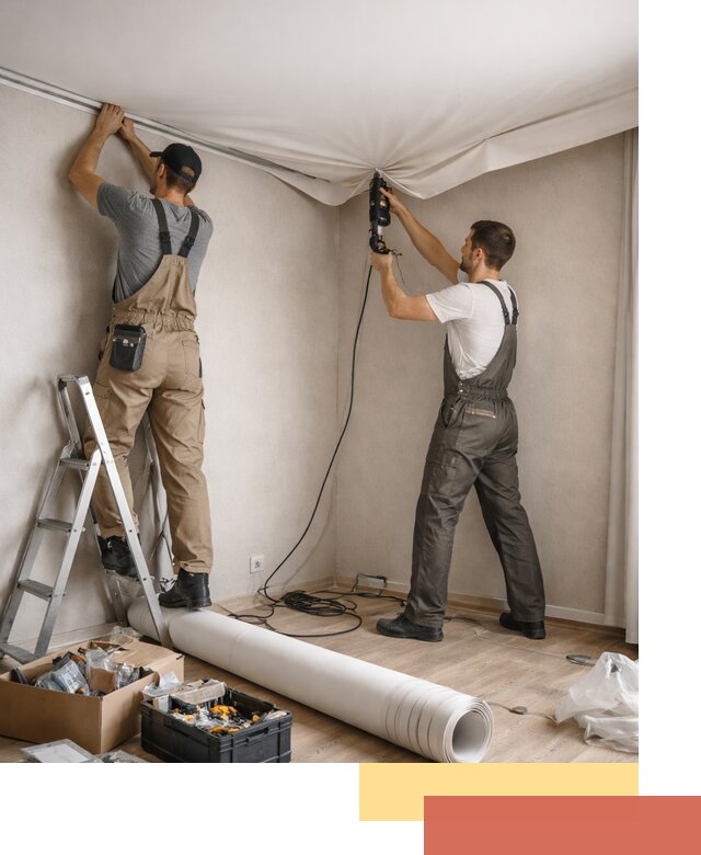 Монтаж цветного натяжного потолка в Новошахтинске за один день