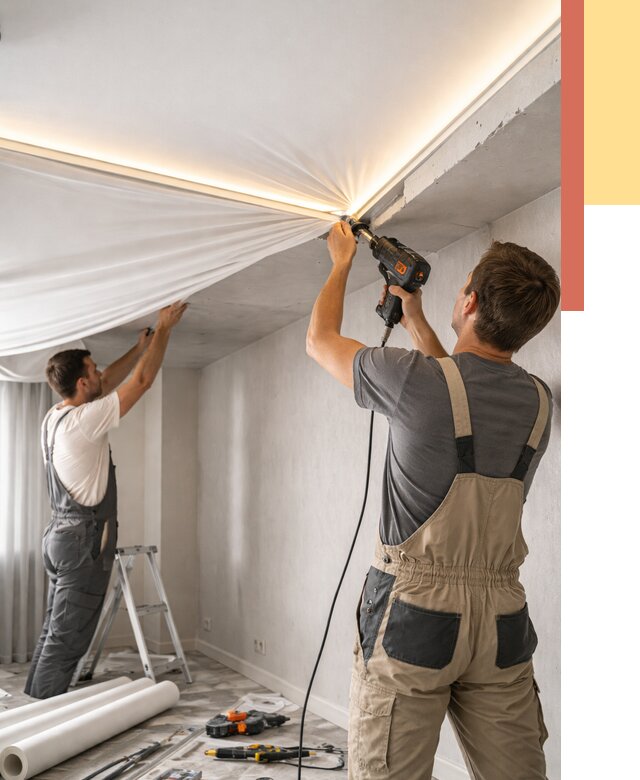 Монтаж натяжного потолка с подсветкой в Новошахтинске от 990 руб. | ОТДЕЛОЧНИК-Нвш