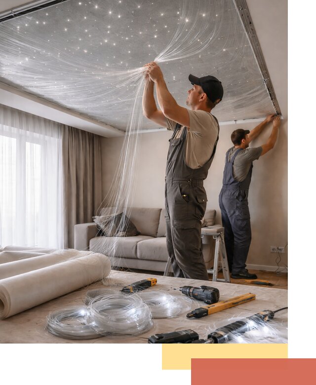 Монтаж натяжного потолка «Звездное небо» в Новошахтинске