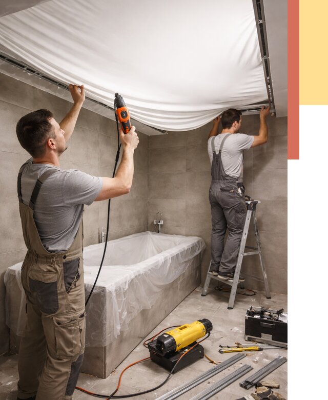 Монтаж натяжного потолка в ванной в Новошахтинске от 1250 руб. под ключ | ОТДЕЛОЧНИК-Нвш