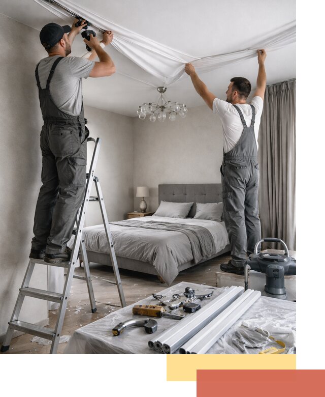 Монтаж натяжного потолка в спальне в Новошахтинске