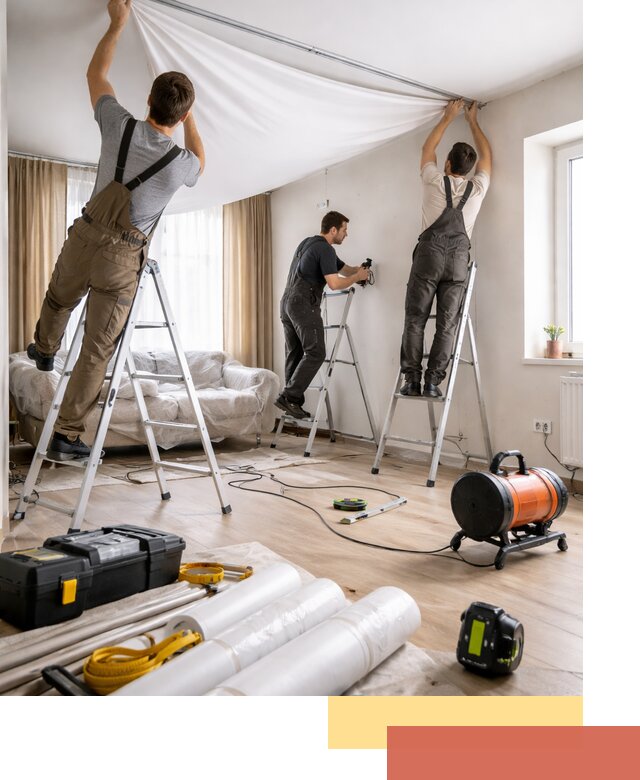 Монтаж натяжного потолка в гостиной в Новошахтинске