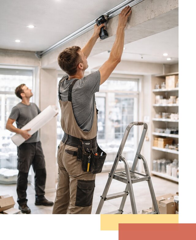 Монтаж натяжных потолков в магазине в Новошахтинске