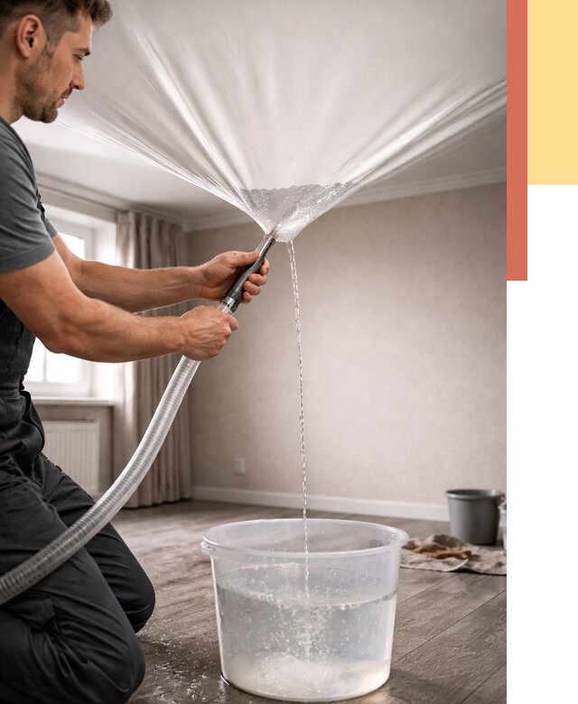 Слив воды с натяжного потолка в Новошахтинске от 2604 руб. быстро и недорого | ОТДЕЛОЧНИК-Нвш