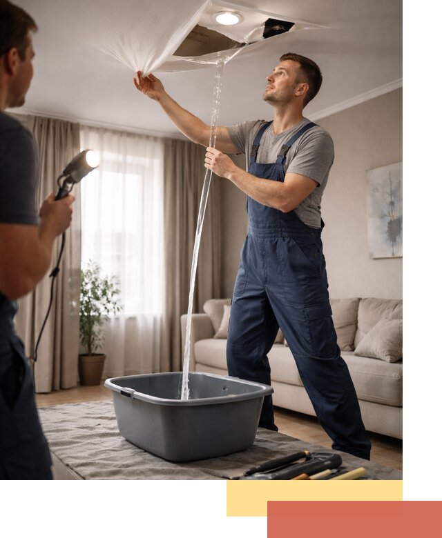 Слив воды с натяжного потолка в Новошахтинске быстро и аккуратно