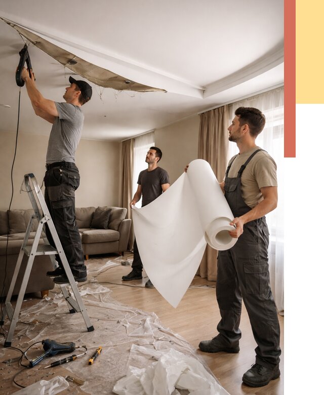 Замена полотна натяжного потолка в Новошахтинске от 9895 руб. быстро и недорого | ОТДЕЛОЧНИК-Нвш