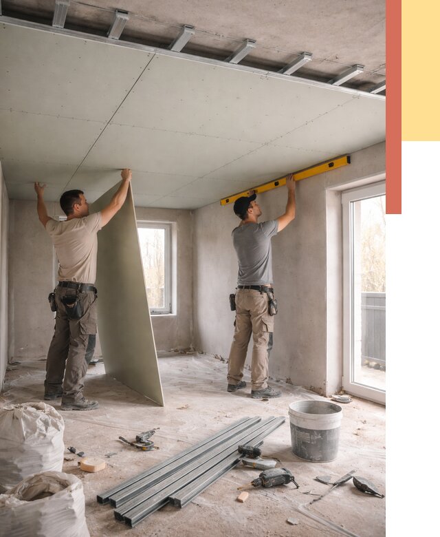 Одноуровневый потолок из гипсокартона в Новошахтинске от 781 руб. — монтаж под ключ | ОТДЕЛОЧНИК-Нвш