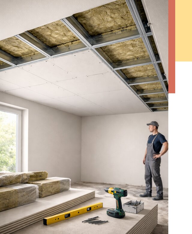 Звукоизоляция потолка ГКЛ в Новошахтинске от 990 руб. — монтаж под ключ | ОТДЕЛОЧНИК-Нвш