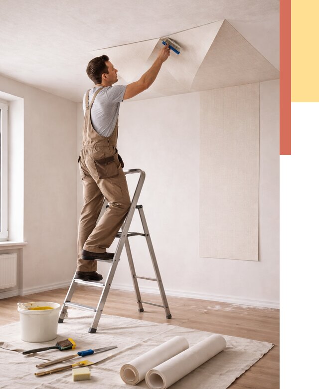 Поклейка обоев на потолок в Новошахтинске от 4687 руб. быстро и недорого | ОТДЕЛОЧНИК-Нвш